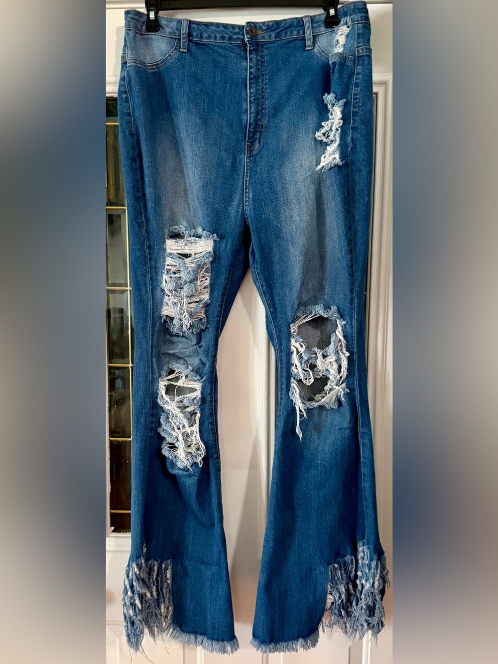 Aphrodite Flared Distressed Ripped Dark Blue Jeans